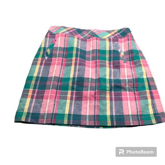 Talbots Madras Plaid Linen Blend Skirt 2P Petite Pinks Greens A-Line NWT - Picture 1 of 5